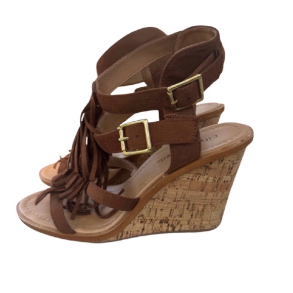 Cityclassified Shoes - Cityclassified Brown Suede Fringe Wedge Sandals – Size 8.5